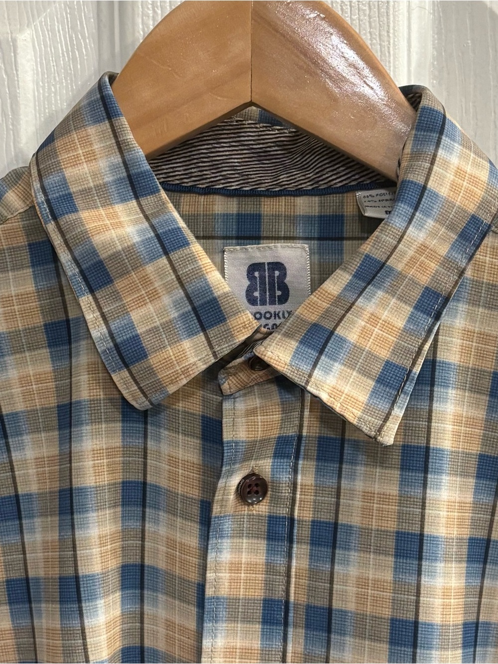 Brooklyn Brigade Button Up Shirt Plaid Men Medium 4-Way Stretch Quick Dry